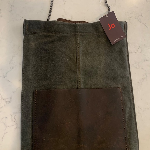 Anthropologie JO Bag Industrial Canvas Distressed Leather Chain Satchel WAY COOL - Picture 11 of 14